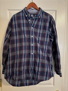 Tommy Hilfiger Blue and Red Plaid Button-Down Shirt - Men's